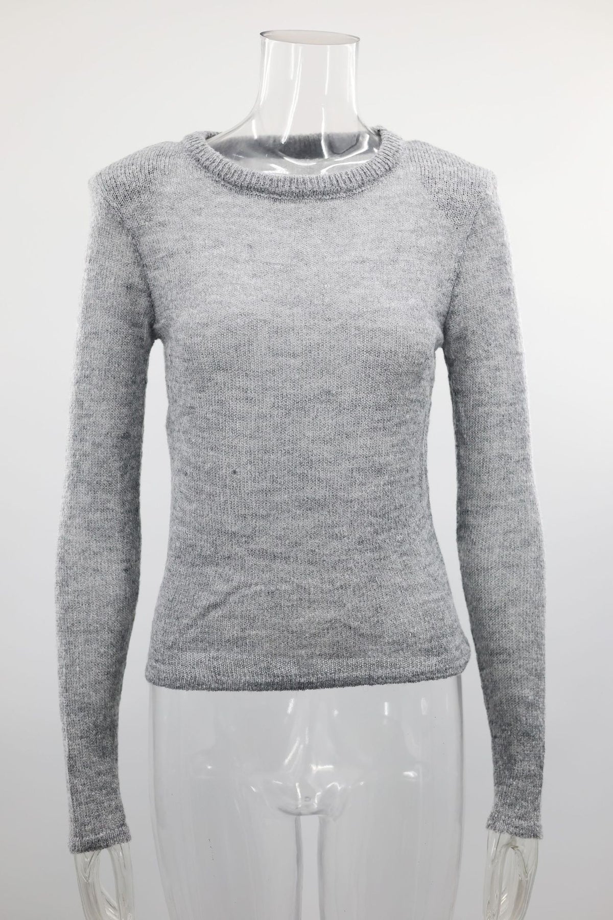 Sheer Fuzzy Knit Crewneck Sweater - Grey