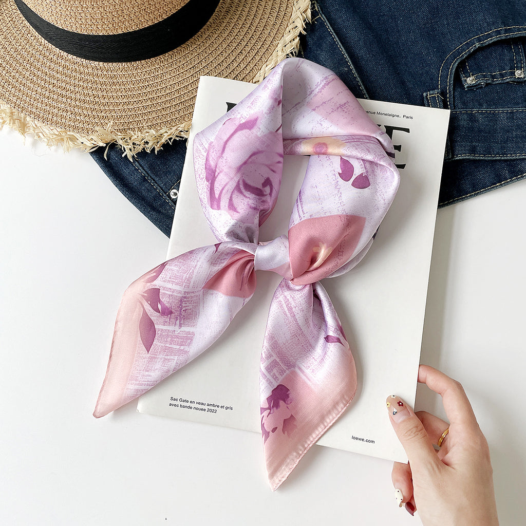 Painted Blossom Print Square Bandana - Pink