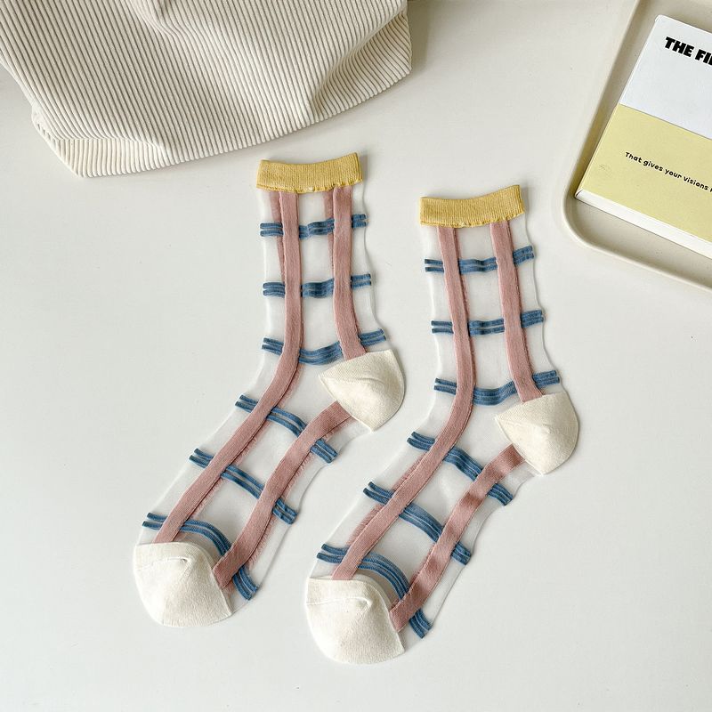 Sheer Mesh Floral Crew Socks - Lattice