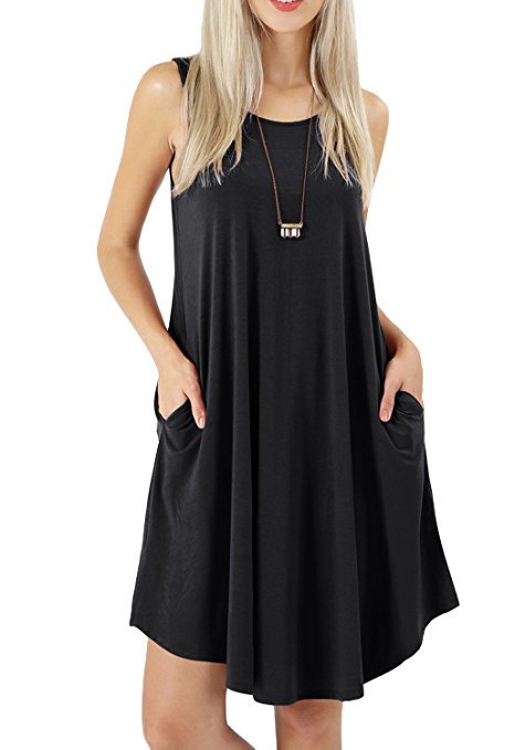 Scoop Neck Swing Dress With Pockets