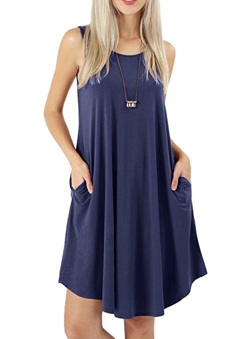 Scoop Neck Swing Dress With Pockets - navy