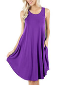 Scoop Neck Swing Dress With Pockets - purple