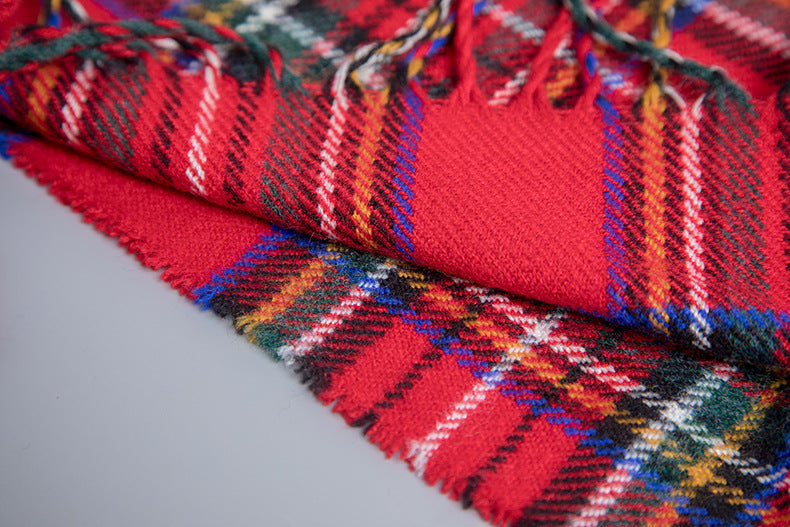 Tartan Plaid Hooded Poncho With Toggle - Red - 3