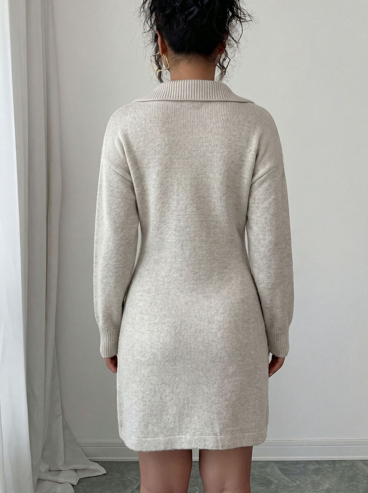 Floral Applique Collared Sweater Mini Dress - Off_White - 1