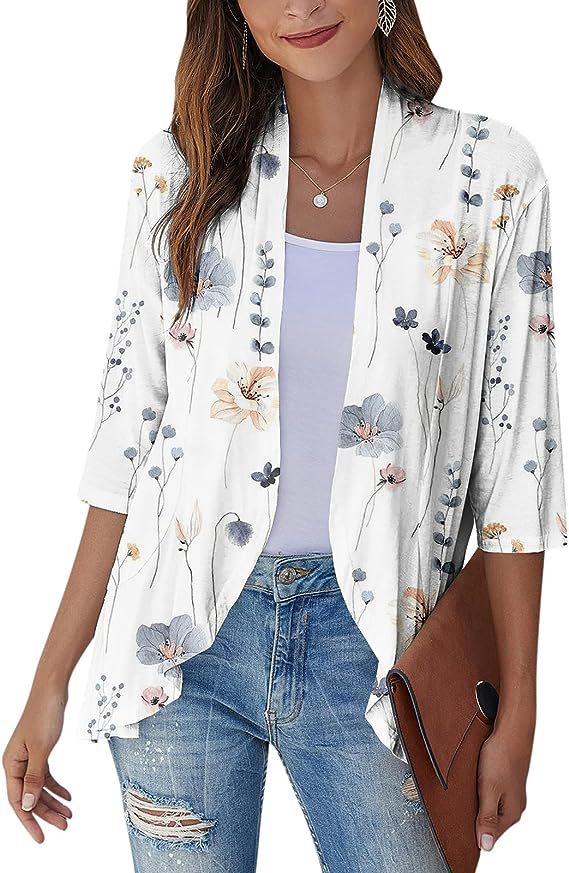 Ruffle Hem Open Front Cardigan Jacket - Flower