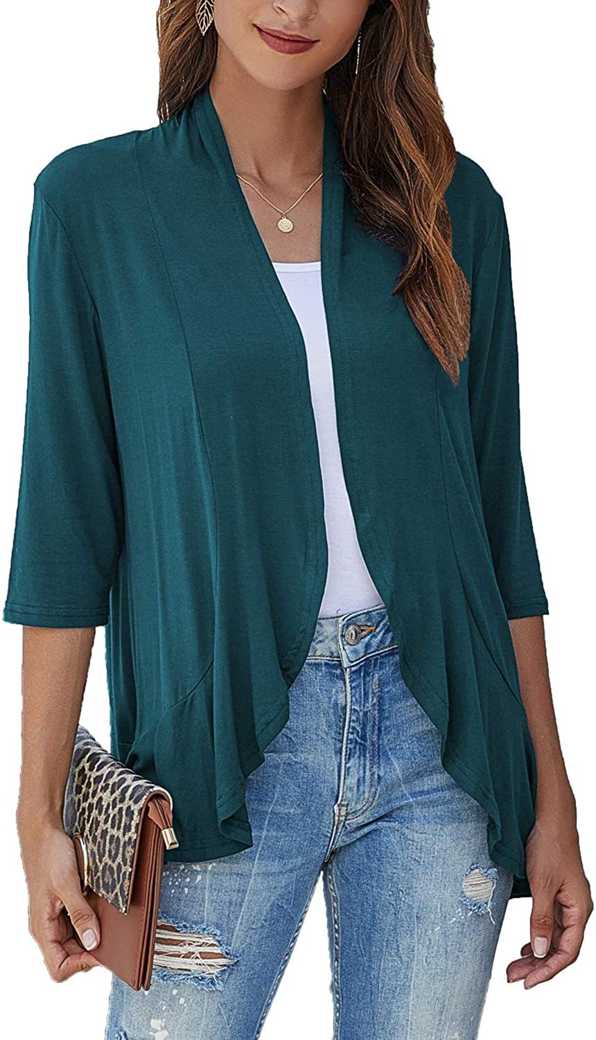 Ruffle Hem Open Front Cardigan Jacket - Green