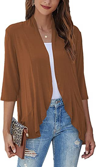 Ruffle Hem Open Front Cardigan Jacket - Khaki