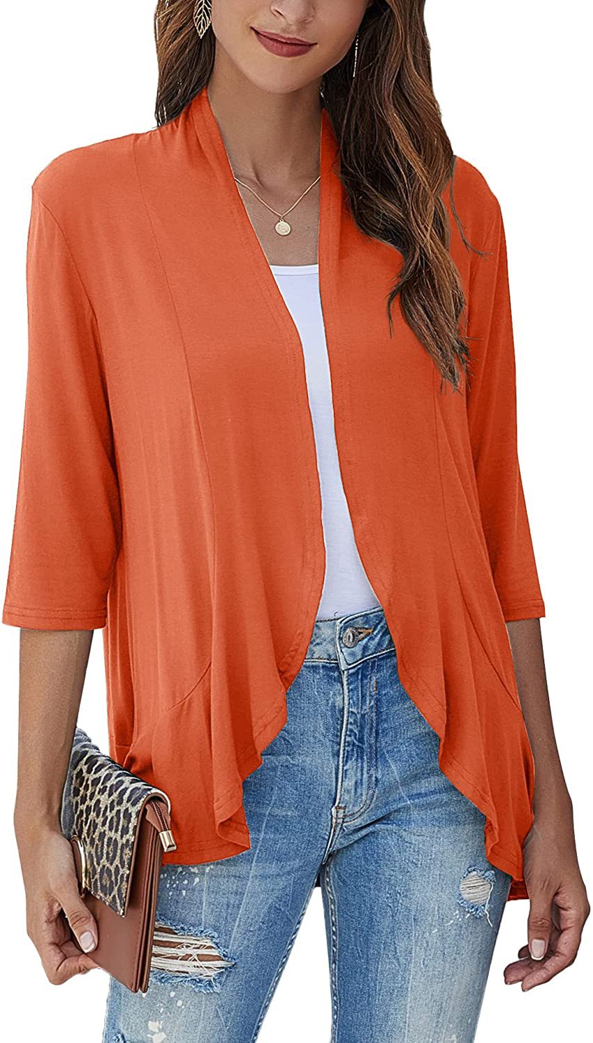 Ruffle Hem Open Front Cardigan Jacket - Orange