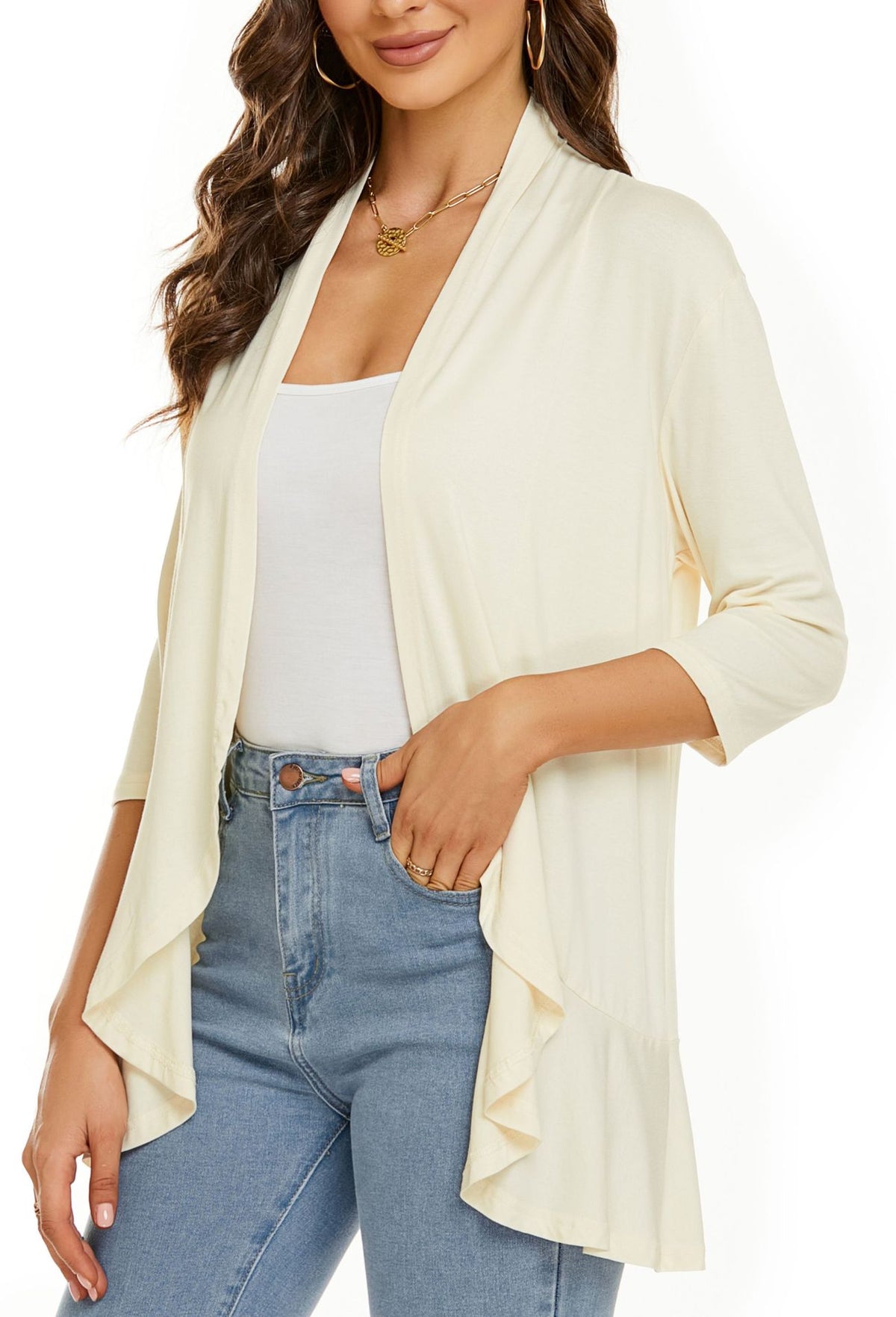 Ruffle Hem Open Front Cardigan Jacket - view 5