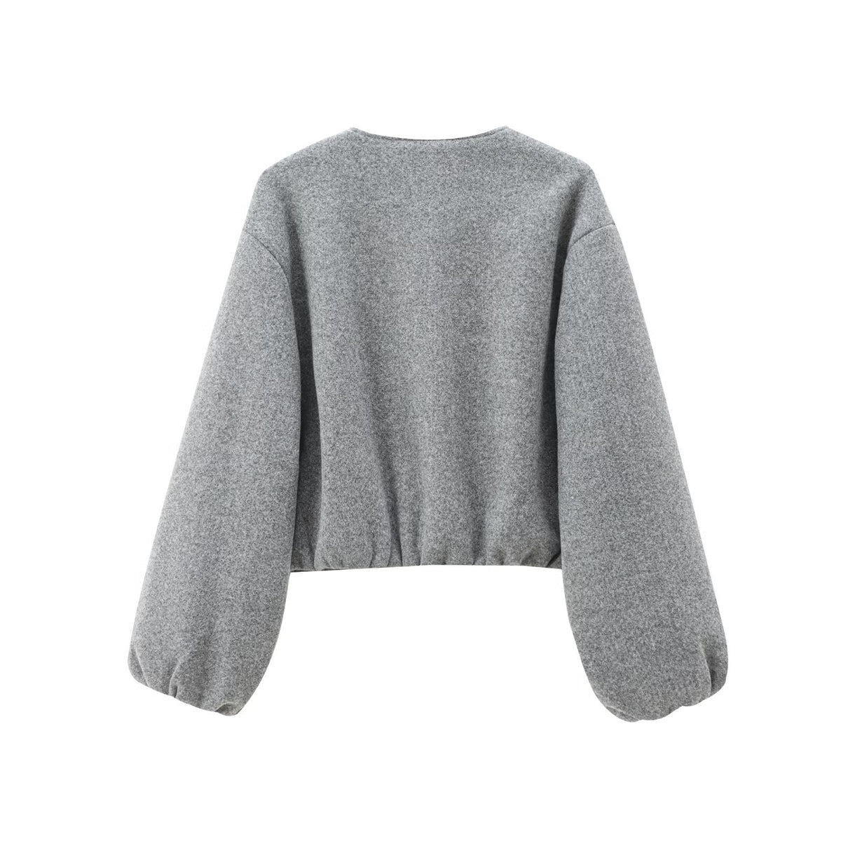 Cropped Zip Jacket With Balloon Sleeves - Grey - 1