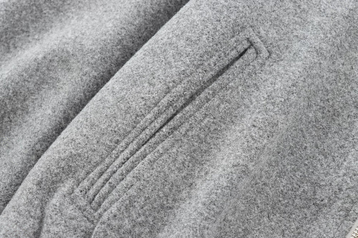 Cropped Zip Jacket With Balloon Sleeves - Grey - 2