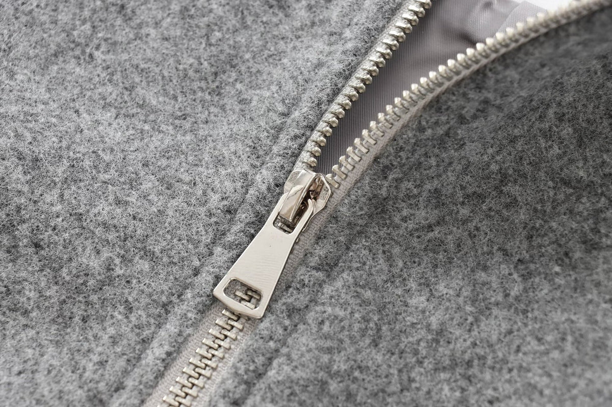 Cropped Zip Jacket With Balloon Sleeves - Grey - 3