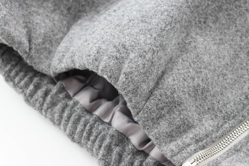 Cropped Zip Jacket With Balloon Sleeves - Grey - 4