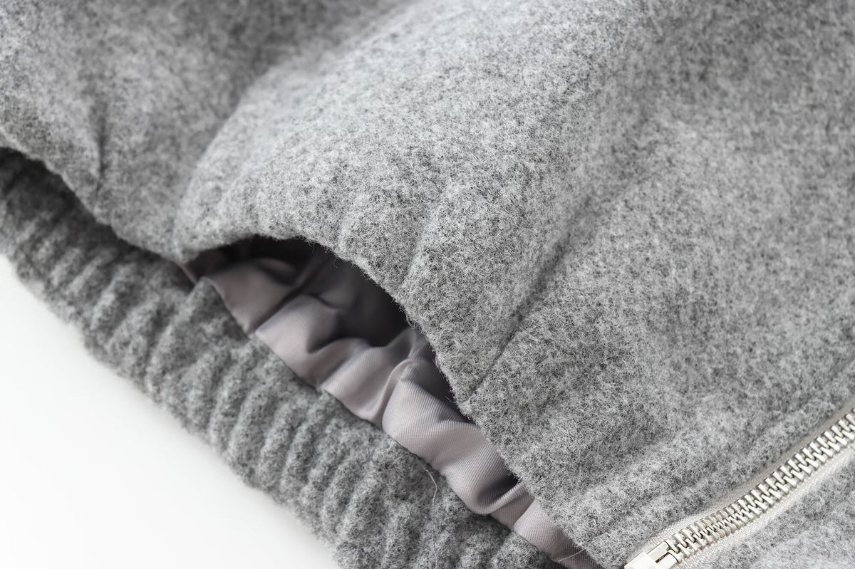 Cropped Zip Jacket With Balloon Sleeves - Grey - 4