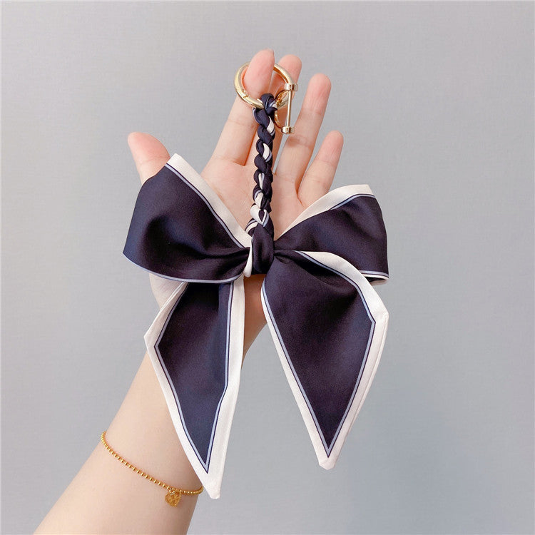 Two Tone Satin Bow Bag Charm - Black