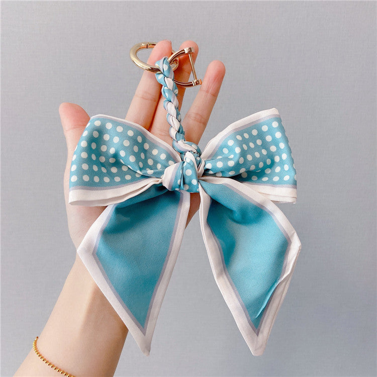 Two Tone Satin Bow Bag Charm - Blue