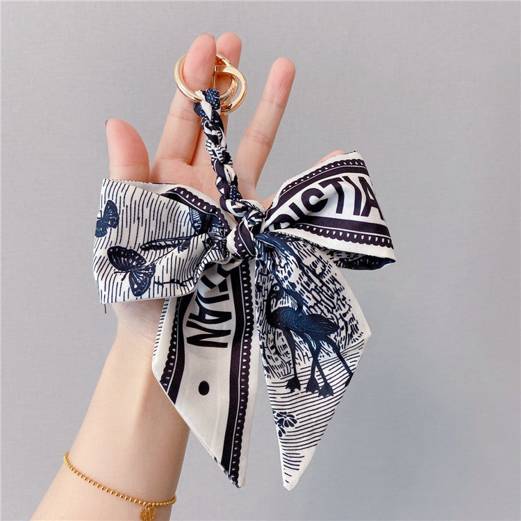 Two Tone Satin Bow Bag Charm - Navyblue
