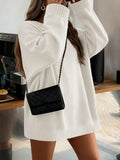 Slouchy Longline Crewneck Sweater With Ribbed Hem - Beige
