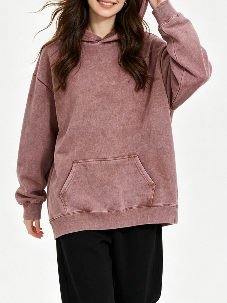 Mineral Wash Oversized Hoodie Kangaroo Pocket - Bean_Paste