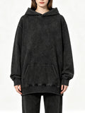 Mineral Wash Oversized Hoodie Kangaroo Pocket - Black