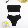 Ribbed Bandeau High Waist Bikini Set - Black