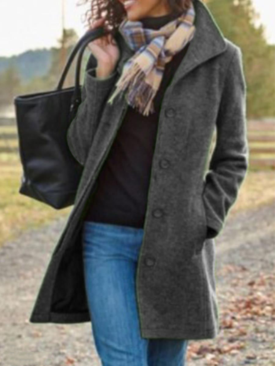 Brushed Mid Length Button Front Coat - Gray