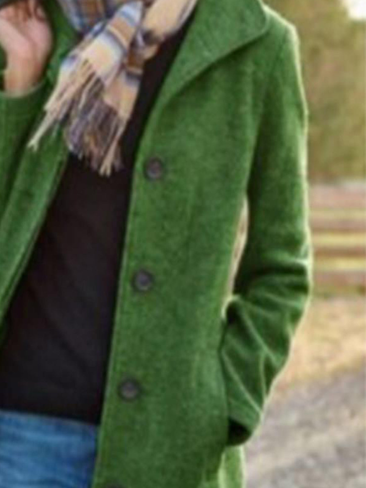 Brushed Mid Length Button Front Coat - Green - 1