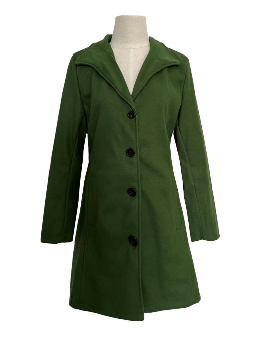 Brushed Mid Length Button Front Coat
