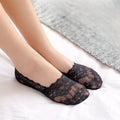 Lace Trim No Show Liner Socks - black