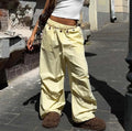 High Waist Drawstring Balloon Hem Pants - Yellow