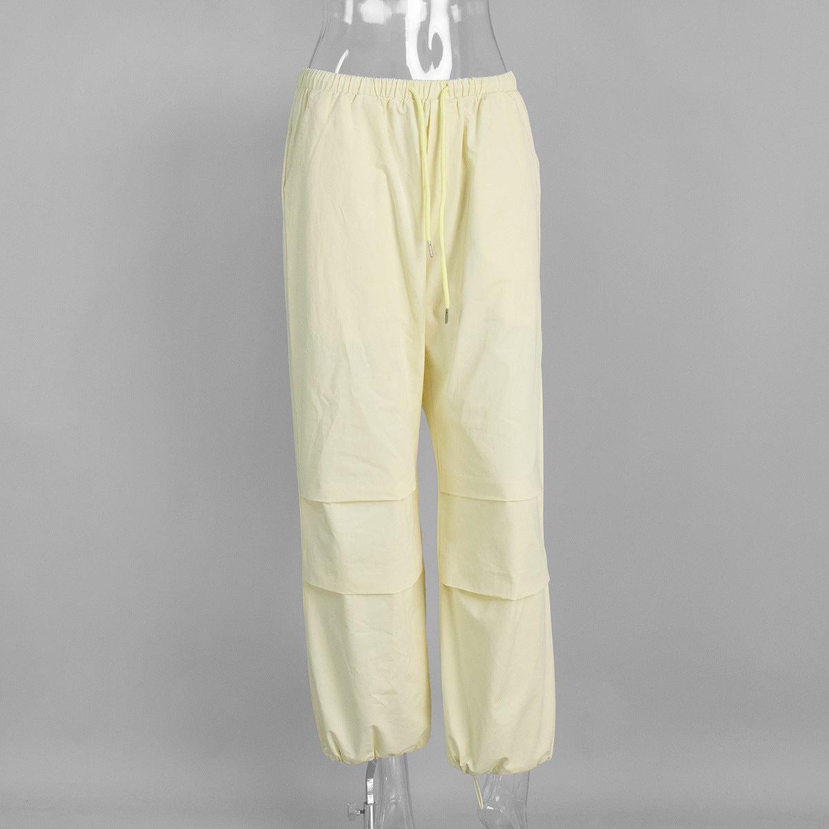 High Waist Drawstring Balloon Hem Pants - Yellow - 1