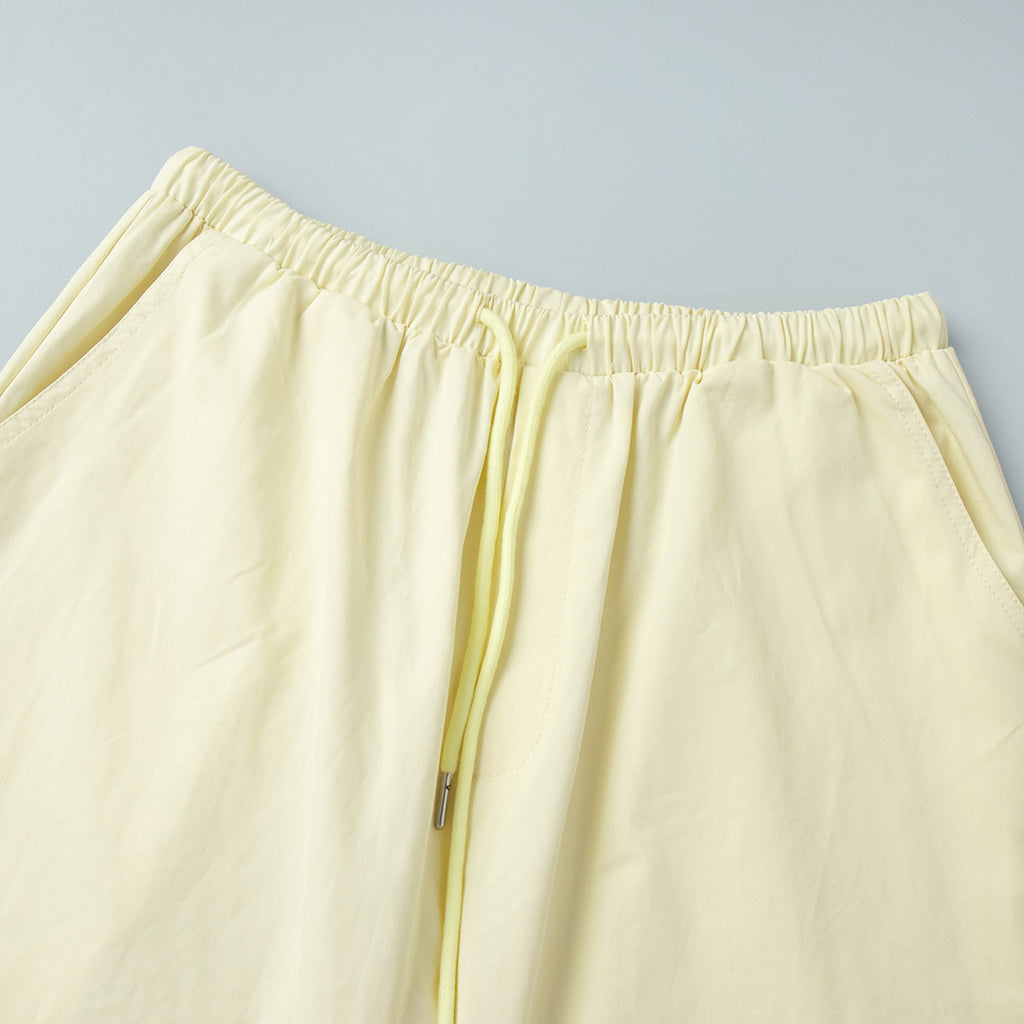High Waist Drawstring Balloon Hem Pants - Yellow - 4