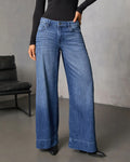 Palazzo Wide Leg High Rise Denim Jeans - Blue