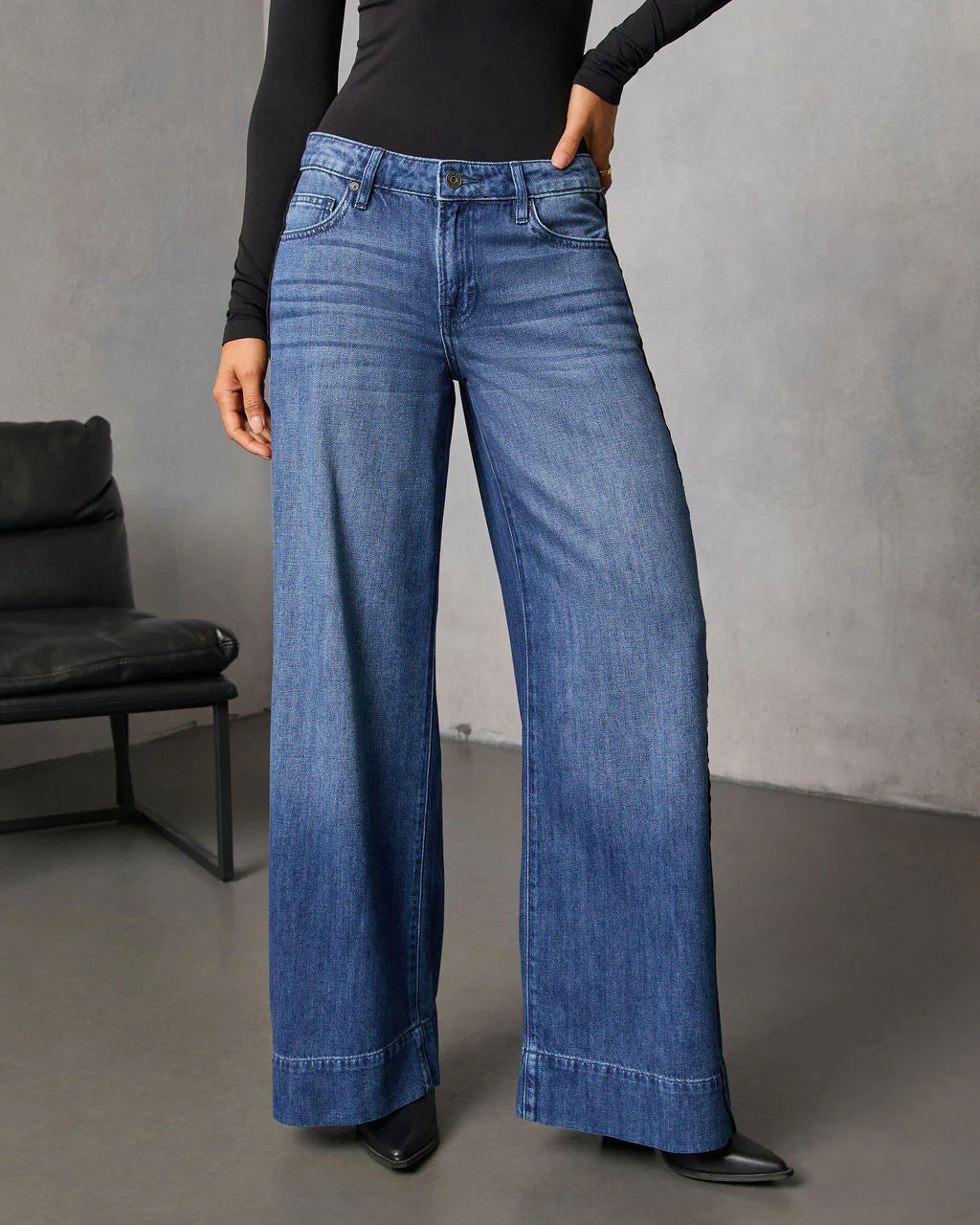 Palazzo Wide Leg High Rise Denim Jeans - Blue