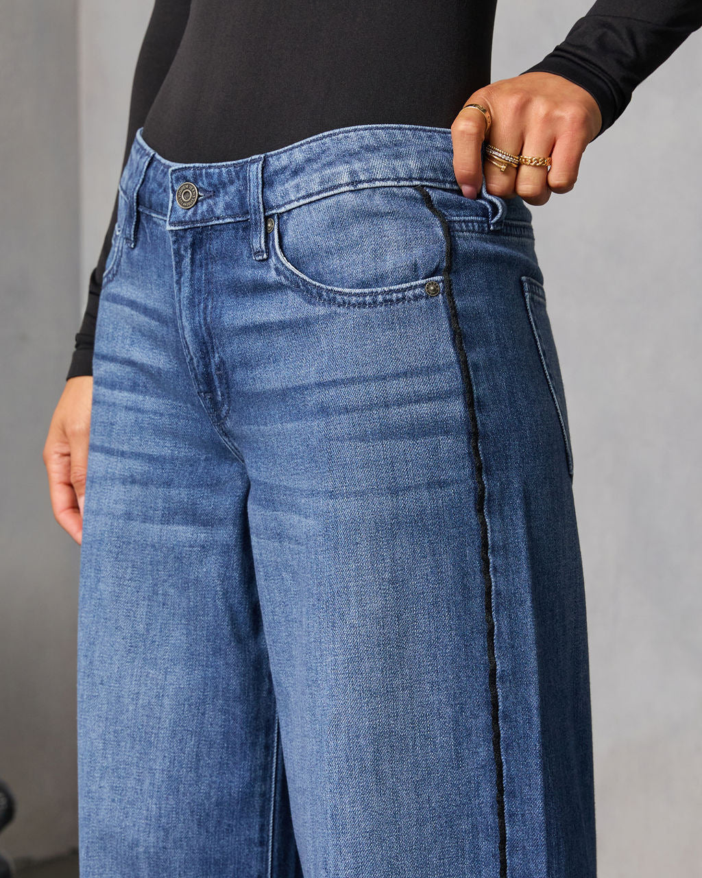 Palazzo Wide Leg High Rise Denim Jeans - Blue - 2