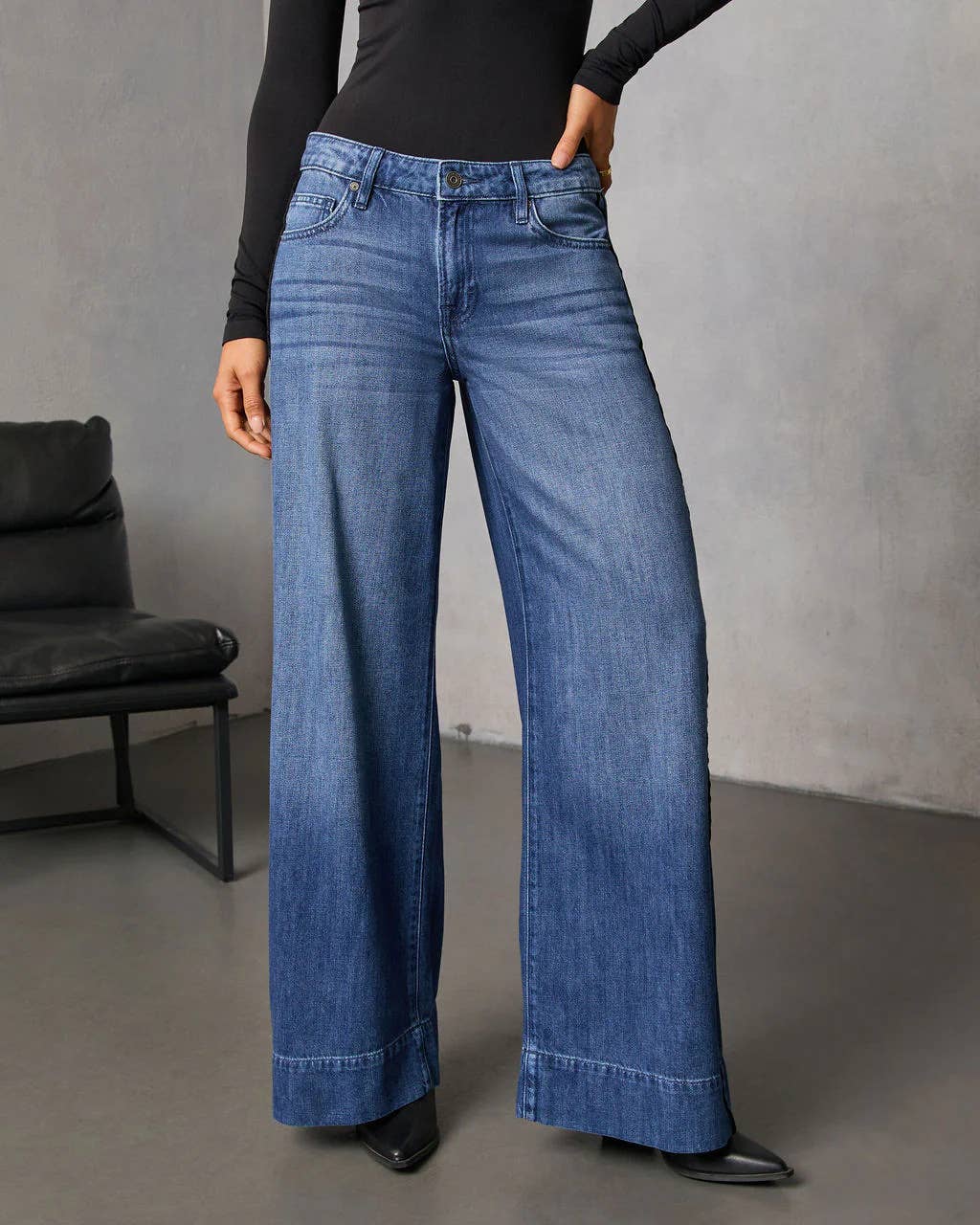 Palazzo Wide Leg High Rise Denim Jeans