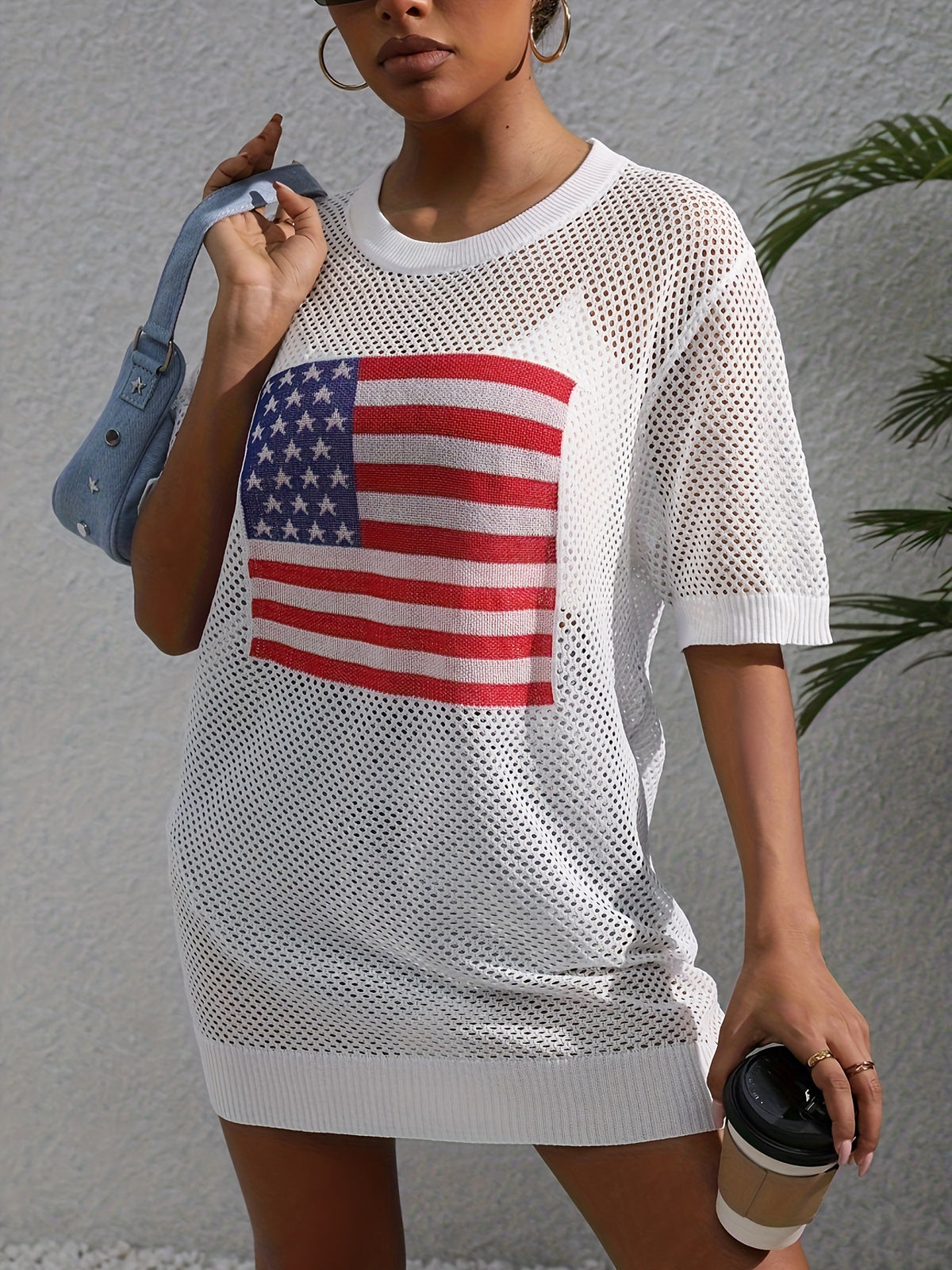 Stars And Stripes Mesh Swim Cover Up - White