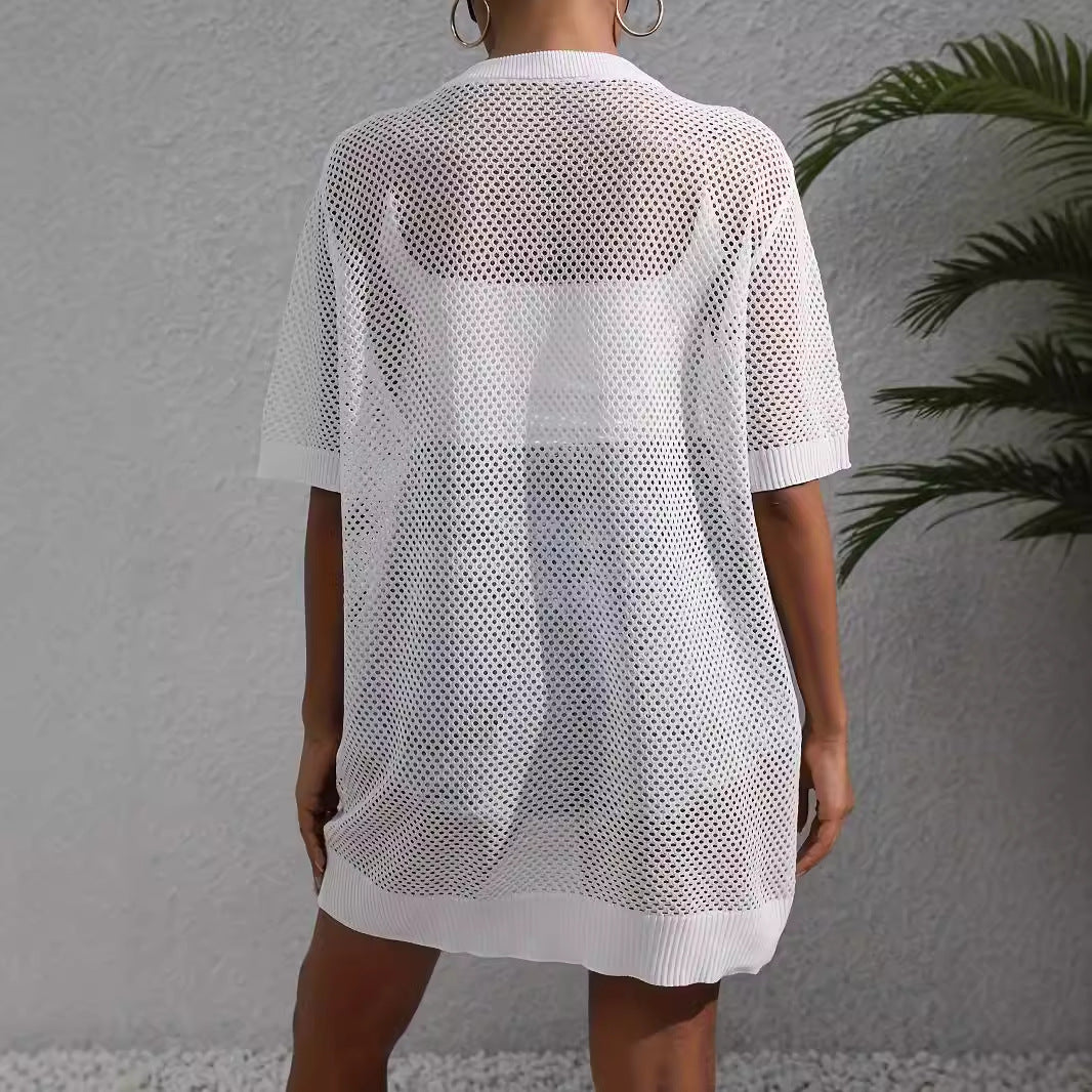 Stars And Stripes Mesh Swim Cover Up - White - 2