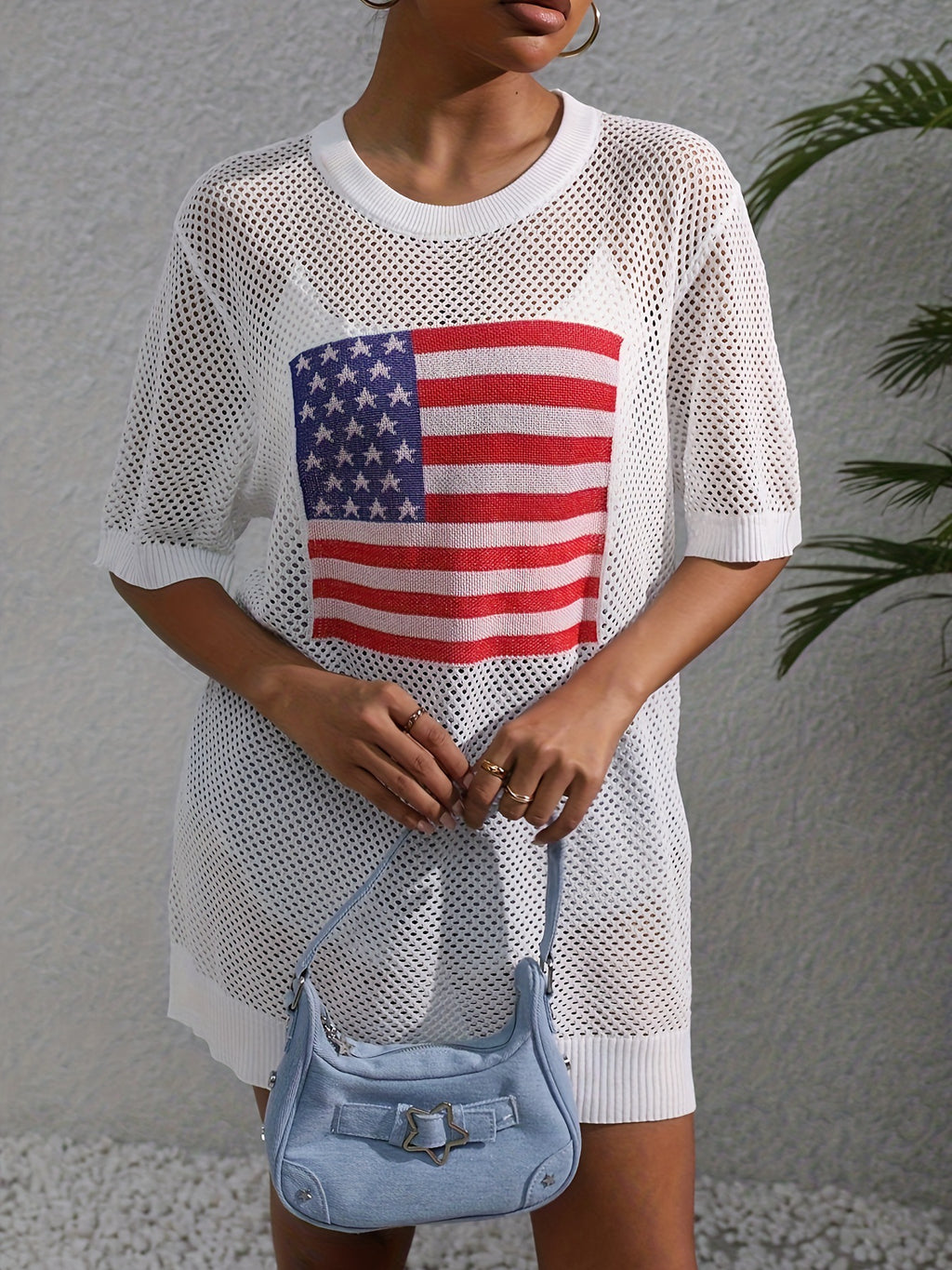 Stars And Stripes Mesh Swim Cover Up - White - 4