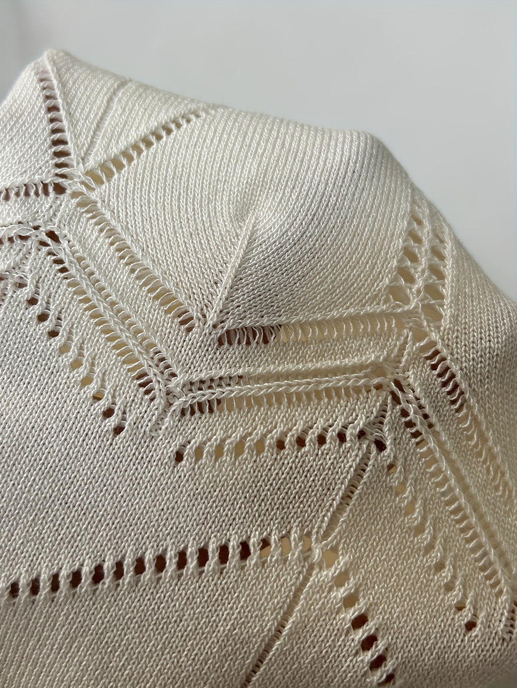 Pointelle Knit Short Sleeve Pullover Sweater