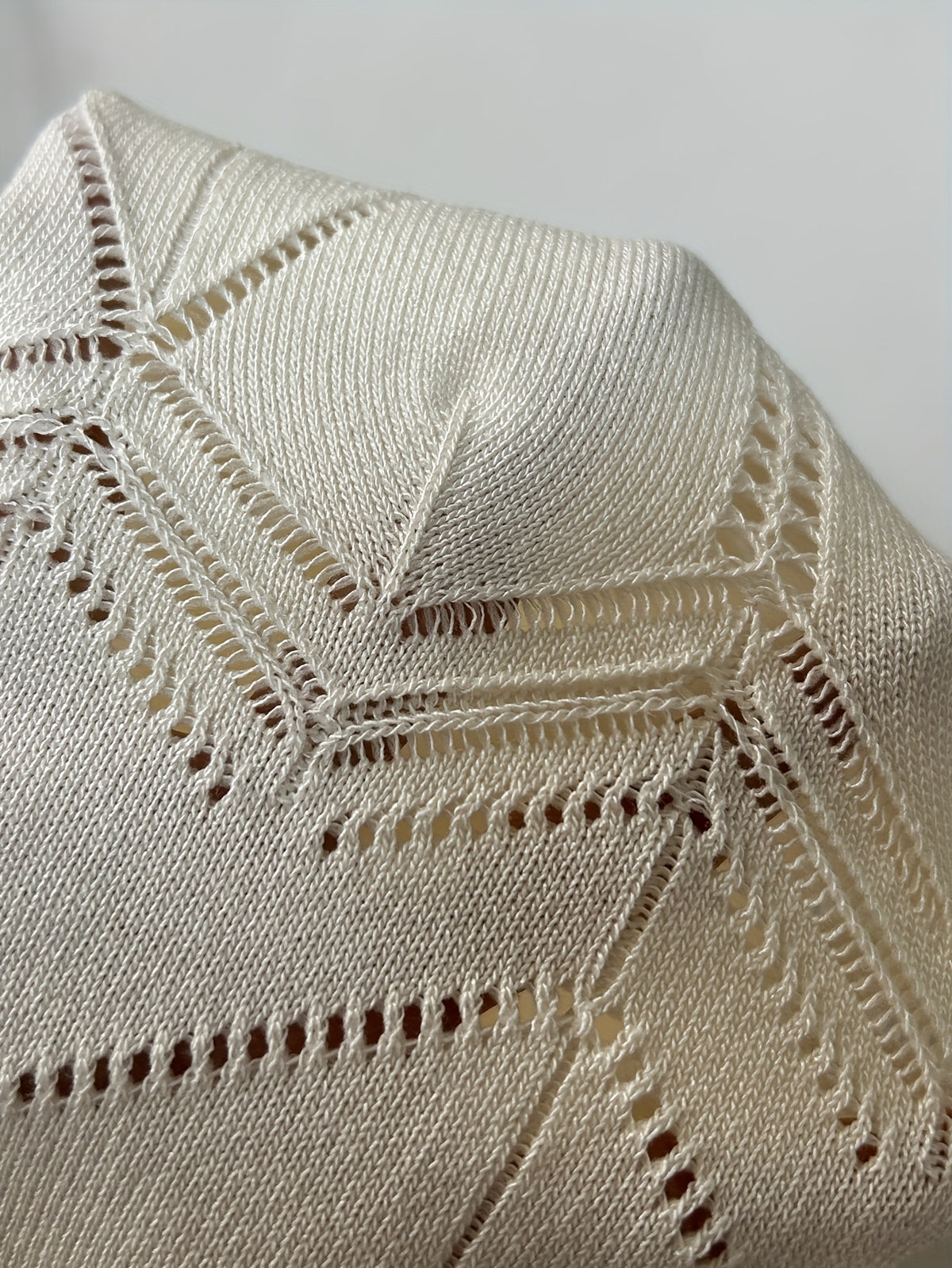 Pointelle Knit Short Sleeve Pullover Sweater