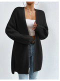 Open Front Longline Ribbed Knit Cardigan - Black