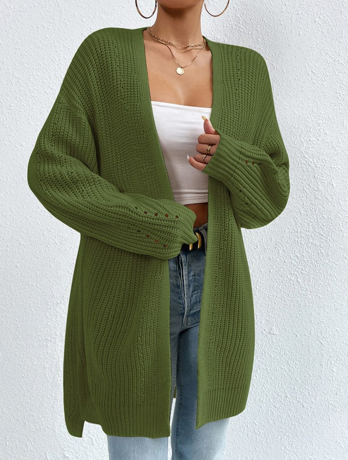 Open Front Longline Ribbed Knit Cardigan