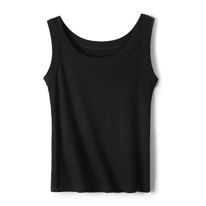 Ribbed Scoop Neck Tank Top - Black
