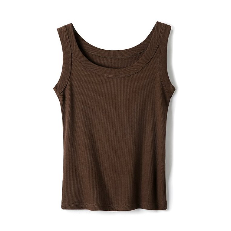Ribbed Scoop Neck Tank Top - Coffee