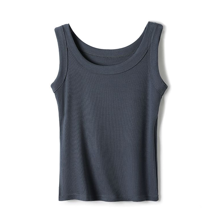 Ribbed Scoop Neck Tank Top - DarkGrey