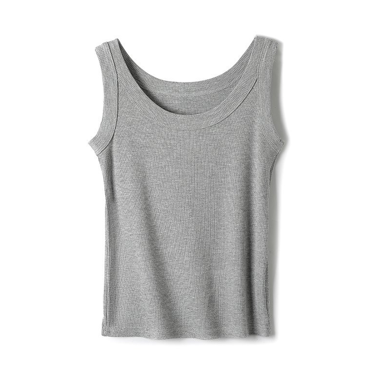 Ribbed Scoop Neck Tank Top - Grey