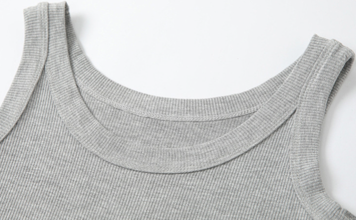Ribbed Scoop Neck Tank Top - Grey - 4