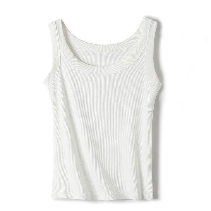 Ribbed Scoop Neck Tank Top - White