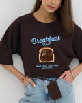 Breakfast Toast Graphic Oversized Tee - Coffee